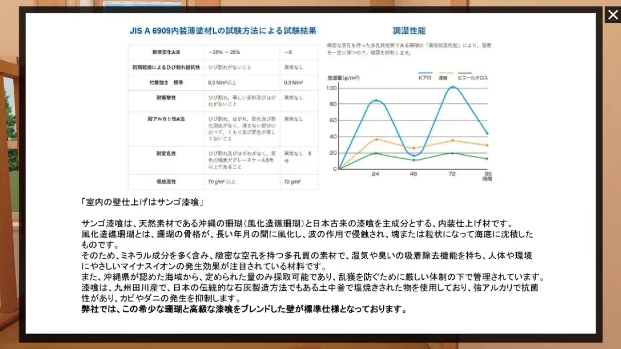 室内の壁仕上げはサンゴ漆喰